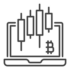 Laptop with Candlestick charts vector linear icon or symbol