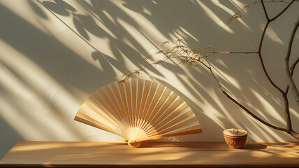 タタミに置かれた日本の夏の団扇