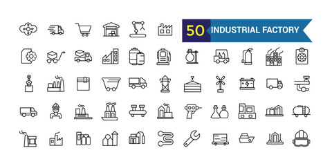 Industrial Factory line icon set. Outline icon collection. Editable vector stroke.