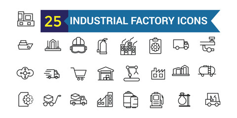 Industrial Factory line icon set. Outline icon collection. Editable vector stroke.