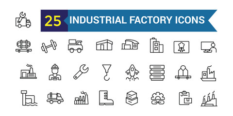 Industrial Factory line icon set. Outline icon collection. Editable vector stroke.