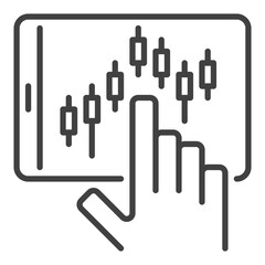 Tablet with Candlestick Chart vector stock trading icon or sign in thin line style