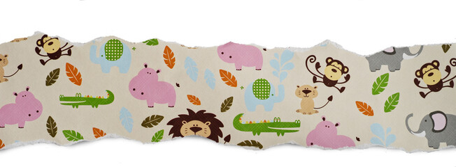 Podarta beżowa kartka zwierzaki lew słoń małpa krokodyl  © AltisArt