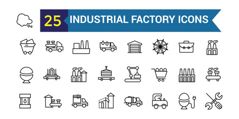 Industrial Factory line icon set. Outline icon collection. Editable vector stroke.