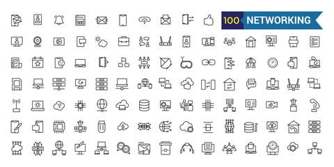 Networking line icon set. Outline icon collection. Editable vector stroke.