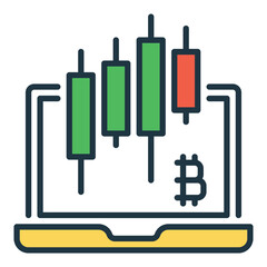 Candlestick charts on Laptop Screen vector colored icon or logo element