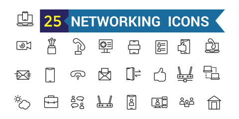Networking line icon set. Outline icon collection. Editable vector stroke.