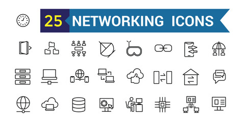 Networking line icon set. Outline icon collection. Editable vector stroke.