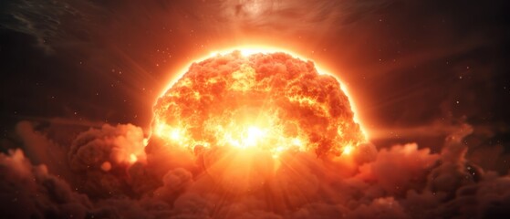 Obraz premium A massive object in the sky with considerable smoke emission, framed against the sunset background