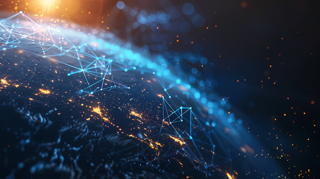 Abstract digital globe with glowing connection lines, global network and connectivity concept background
