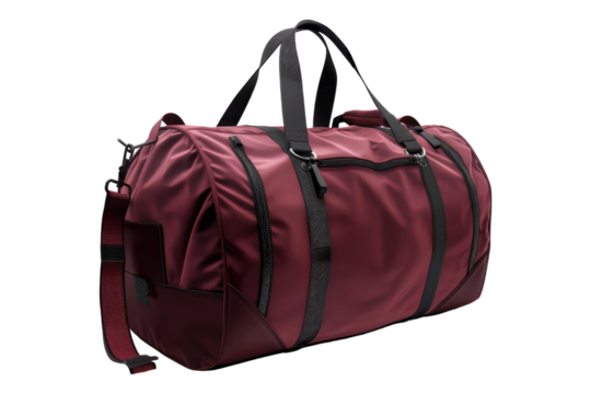 Burgundy active gym bag isolated on transparent background