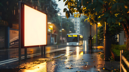 city night，An empty billboard on the street.，mockup