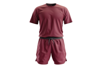 Burgundy t shirt and men's short isolated on transparent background