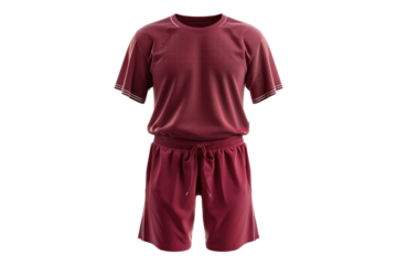 Burgundy t shirt and men's short isolated on transparent background