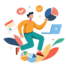 colorful modern flat illustration of a man who enjoys the work