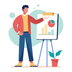 colorful modern flat illustration of a man doing presentation, chart