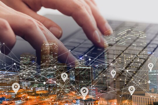 GPS map, address location apps. Business amn hand
