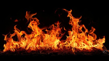 Fire Flames Burning With Black Background.