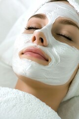 Woman relaxing with a facial mask in a spa setting.