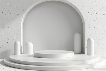 Product Podium - White Marble Podium, Pink Background. 3D Illustration, Generative AI