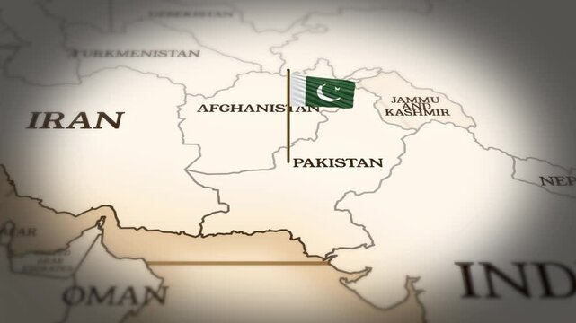Pakistan flag showing on world map with 3D rendering