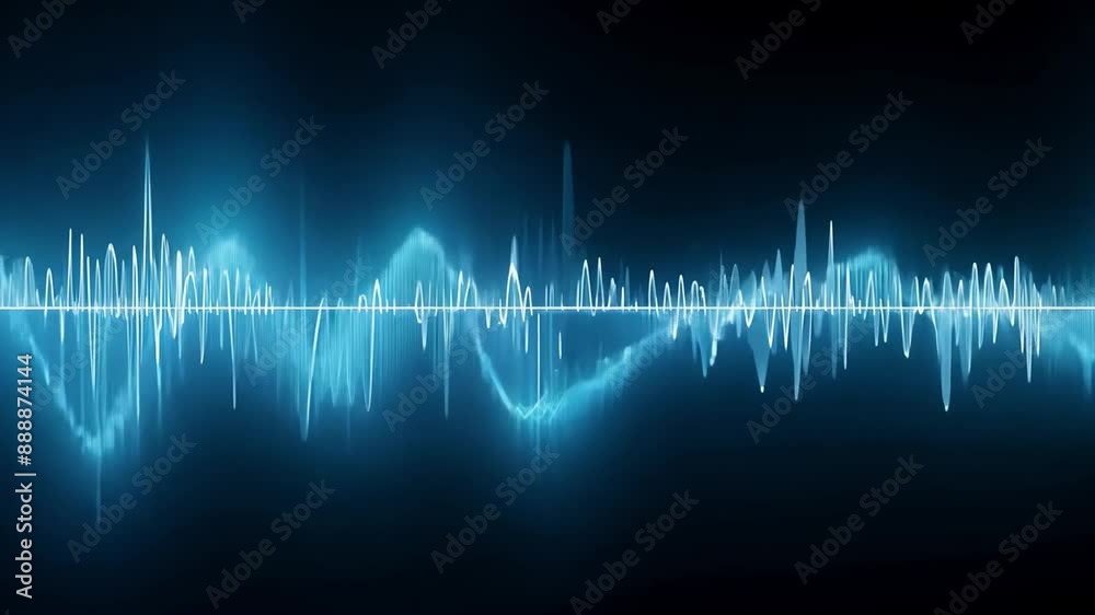 Poster this thin blue line with wave-like patterns against a black background.