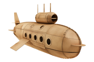Cardboard submarine isolated on transparent background