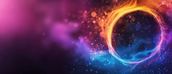 Obraz premium A vibrant abstract backdrop features a ring centrally placed, while the right side presents a soft, blurred effect