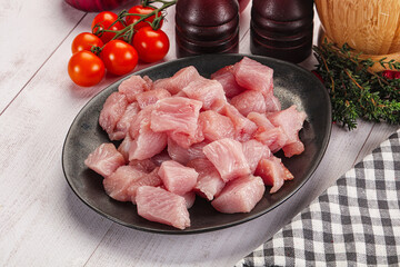 Diced raw turkey fillet cubes