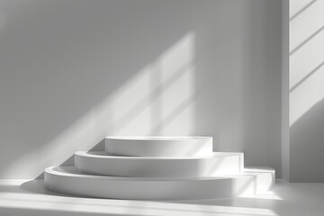 Obraz premium Product Podium - White Marble Podium, Pink Background. 3D Illustration, Generative AI