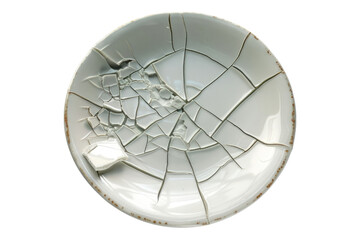 Ceramic plate fractured broken isolated on transparent background