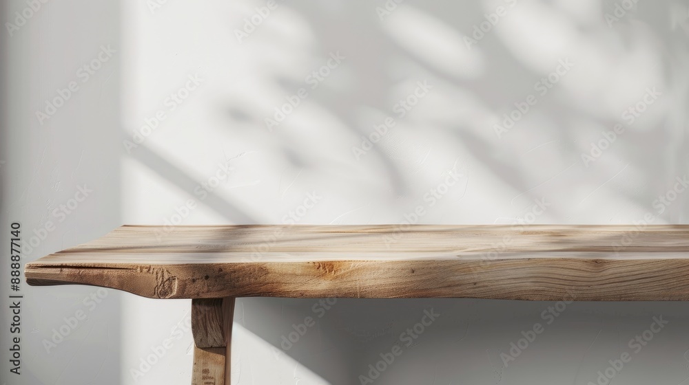 Sticker wooden table on white backdrop for advertising idea