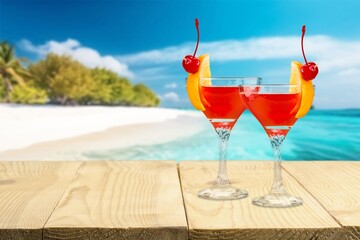 Tasty alcohol drinks at summer evening