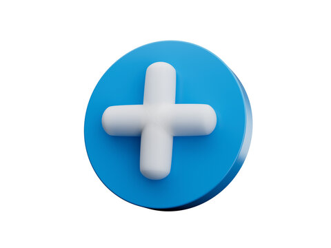White Plus Icon on blue circle 3d illustration
