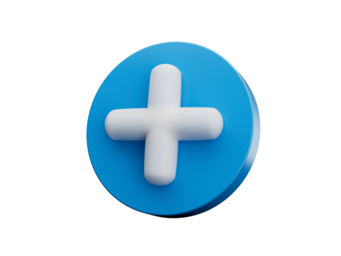 White Plus Icon on blue circle 3d illustration
