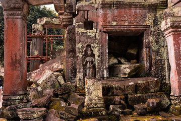 Angkor Thom, ancient temple ruins in Cambodia jungle