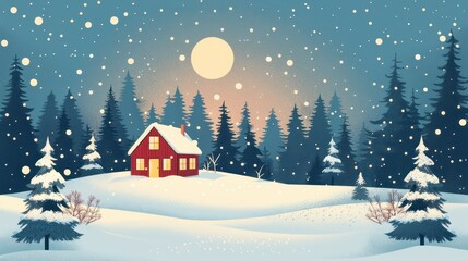 Fototapeta premium Cozy Cabin in the Snowy Forest