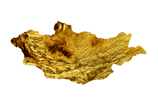 Mongolia Map Golden metal Color Height map 3d illustration
