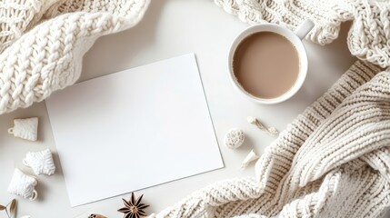 Empty white card with hot cocoa