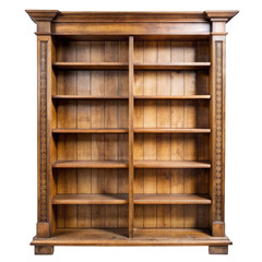 Old wooden book shelf isolated on transparent background