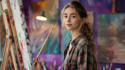 Obraz premium Person with paintbrush and canvas