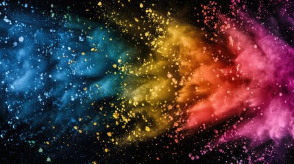 Vibrant abstract explosion of colorful particles in galaxy