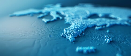  A detailed map of the world depicted with numerous tiny ice fragments atop, and a minor quantity of snow particles at its base