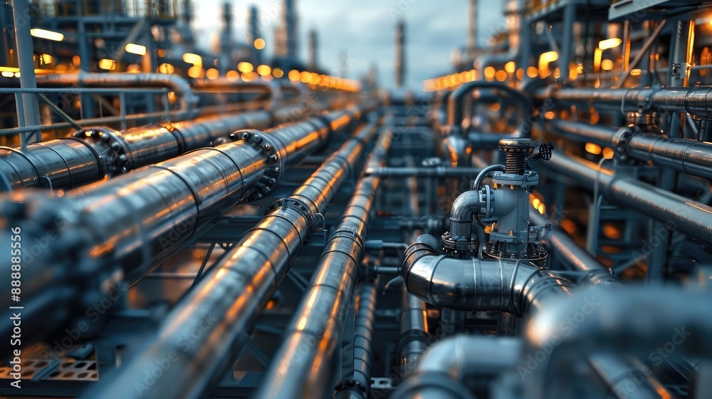 Aufkleber Close-up of Oil and gas pipeline networks in refineries. Generative AI.