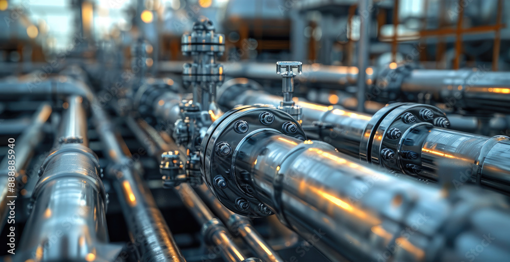 Poster Close-up of Oil and gas pipeline networks in refineries. Generative AI.