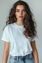 White tshirt mockup on woman model created with Generative AI