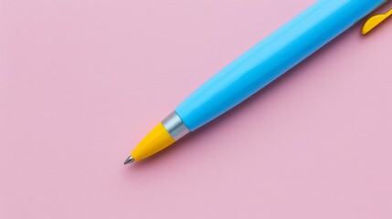 Blue pen and yellow highlighter on pink background
