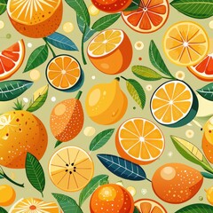 Seamless pattern of vibrant citrus fruits and segments, Generative Ai