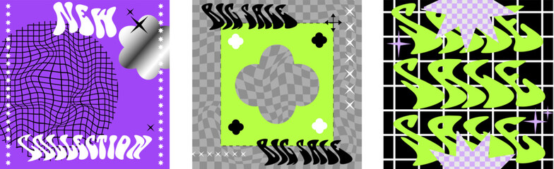 Set of social media templates in modern brutalism style. Big sale, new collection