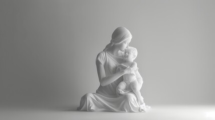 Mom and baby, full body statue, photo, clean background
